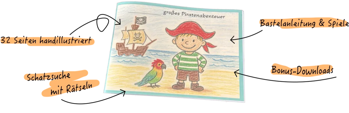 Der kleine Pirat - 32 Seiten handillustriert, Schatzsuche mit Rätseln, Bastelanleitungen & Spiele, Bonus-Downloads